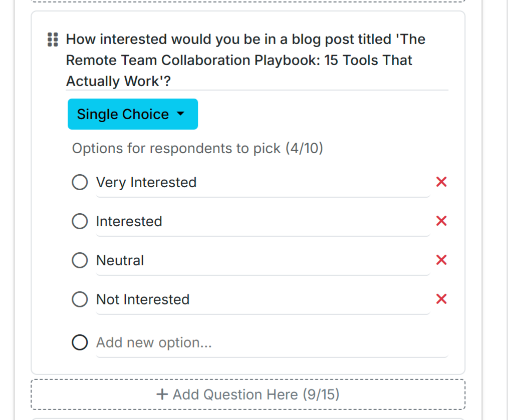 Interface for inputting content topics and formats