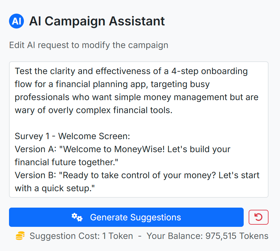 AI helping set up UX test