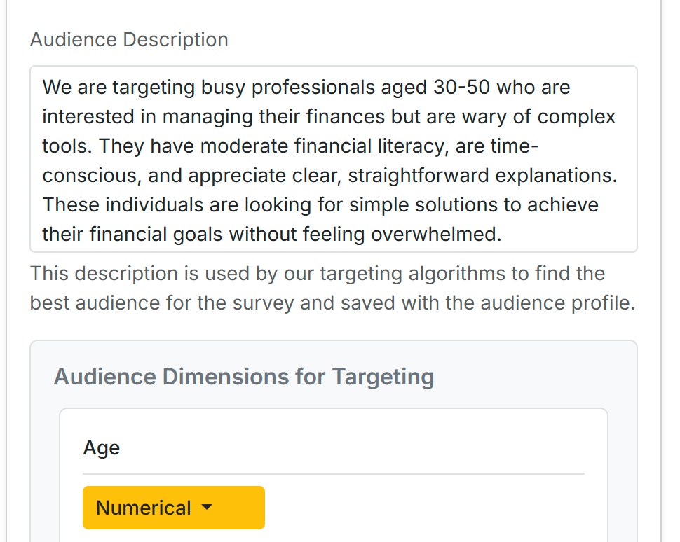 User persona definition UI